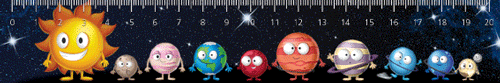3D ruler – Kids comic planets of the Solar system EN, DE, FR