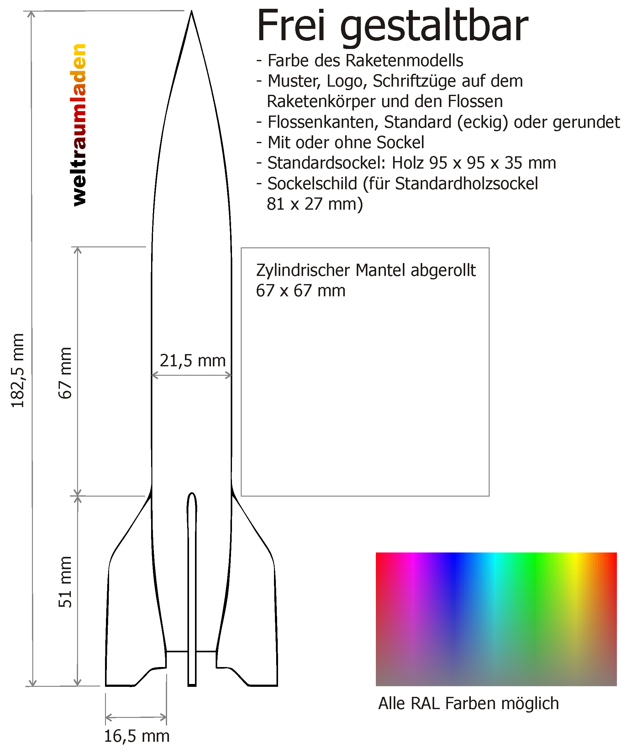 Weltraumladen > Rakete individuell - Frei gestaltbare Raketenmodelle
