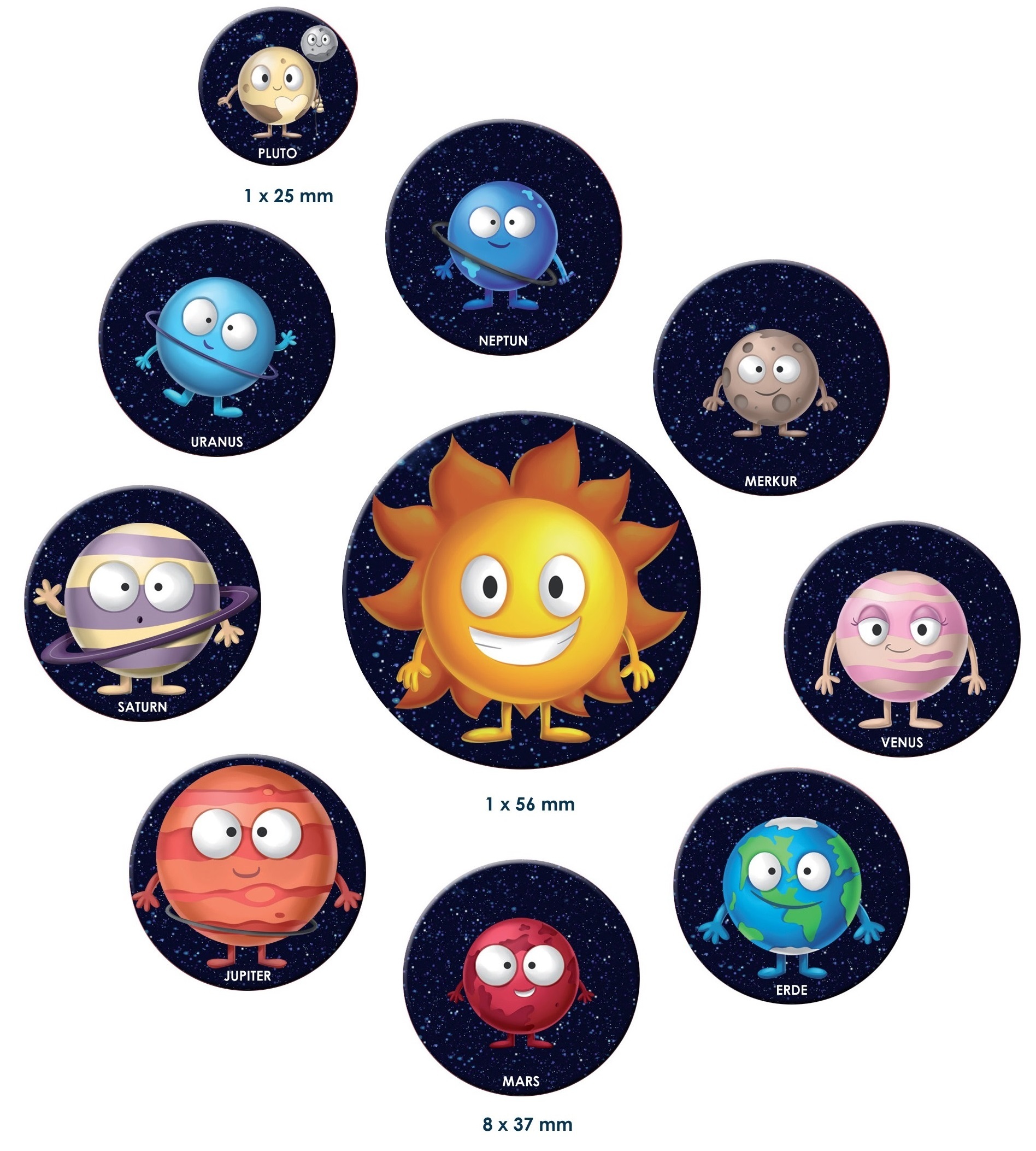 2D magnets - planets of our solar system & men into space